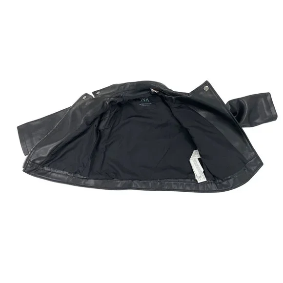 Zara Kids Black Leather Moto Jacket W/ Silver Zipper & Snap Details Size 18-24M